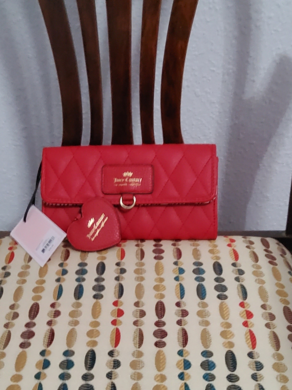 Red Quilted Women's Juicy Couture Wallet with Heart Charm